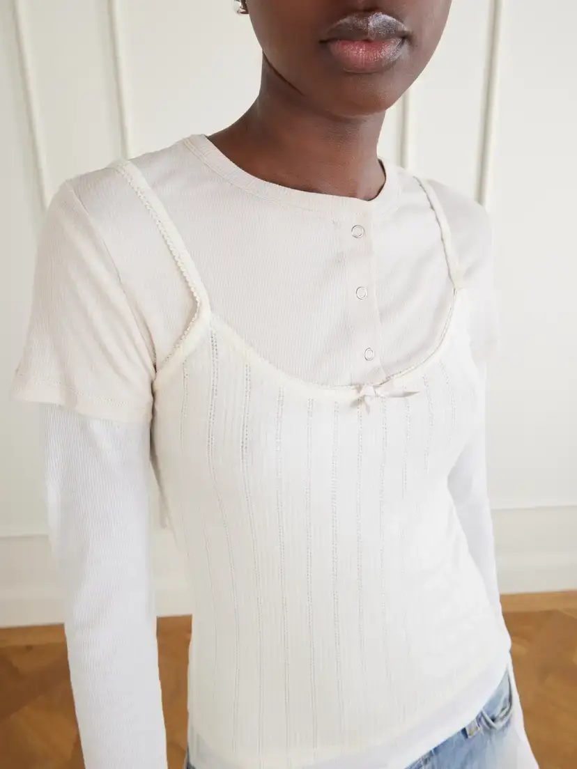 Acne Studios Ersilia Layered Ribbed Lyocell And Cotton-blend T-shirt - Neutrals | Thumbnail 5