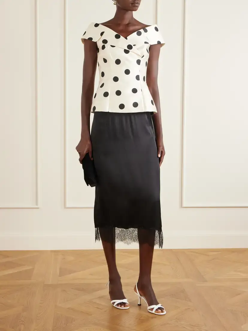 Rebecca Vallance Bacio Off-the-shoulder Polka-dot Satin-twill Top | Thumbnail 2 Rebecca Vallance Bacio Off-the-shoulder Polka-dot Satin-twill Top | Thumbnail 2