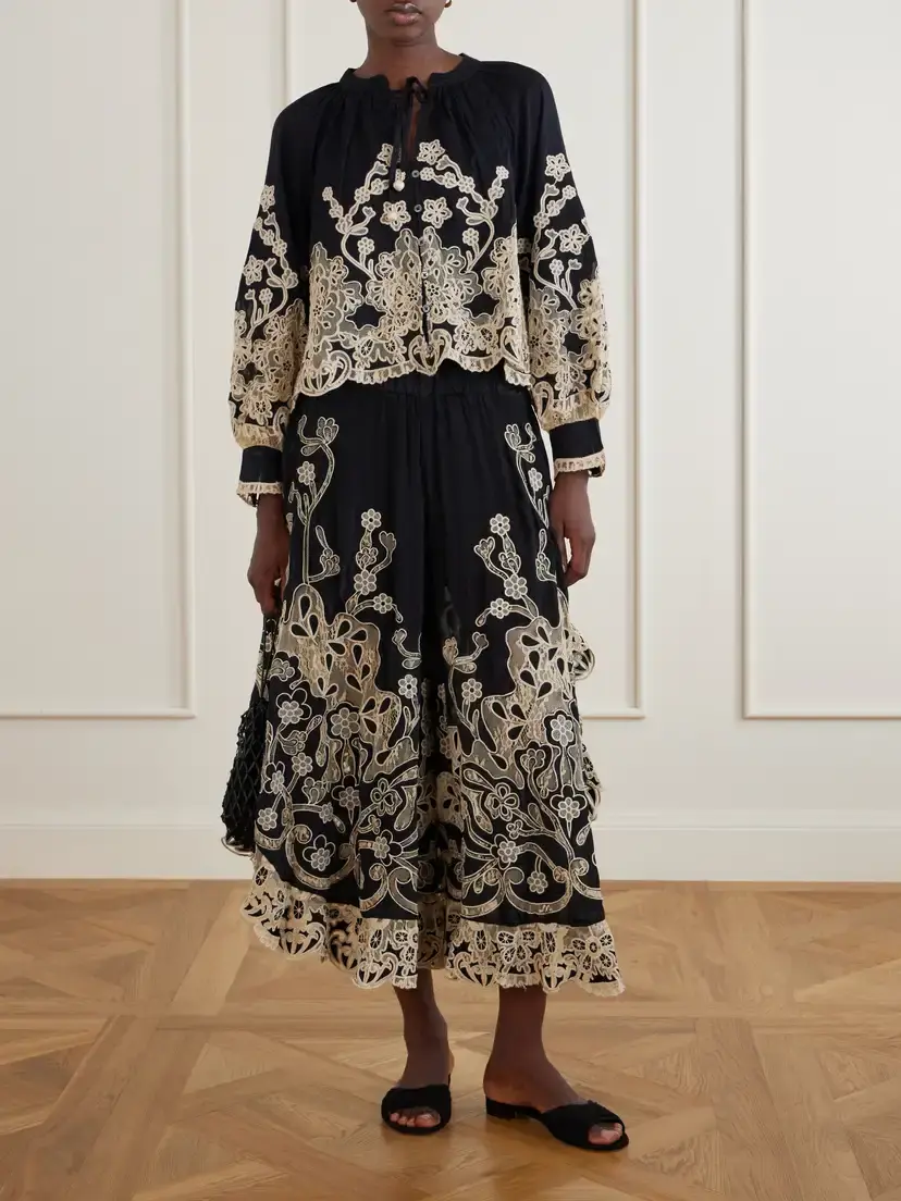 Sea Gracelyn Ruffled Lace-trimmed Cotton Wide-leg Pants | Thumbnail 2