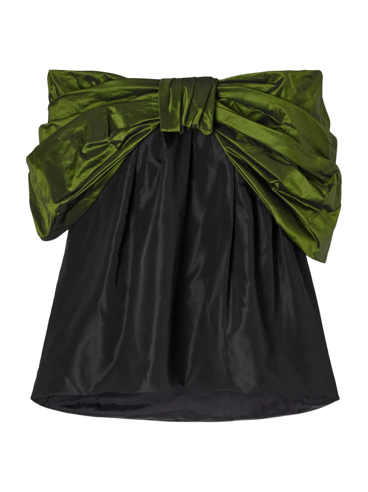 Bow-detailed Gathered Taffeta Blouse