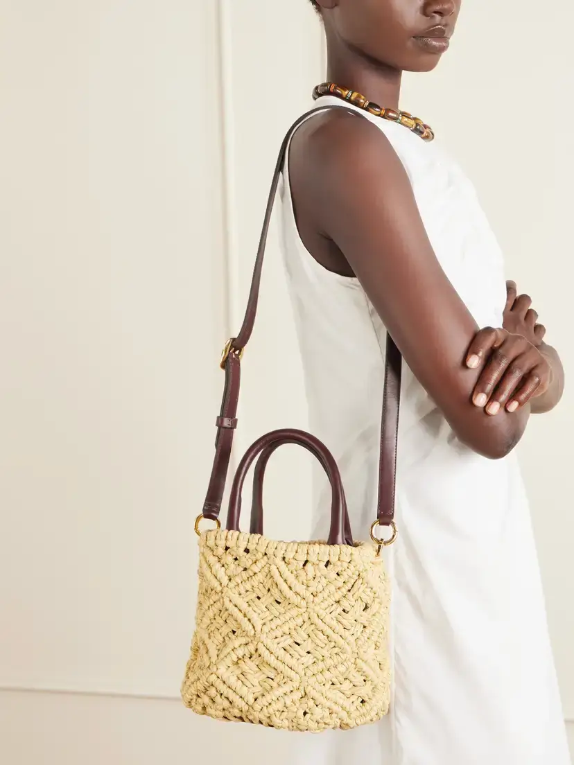 AMANU The Zanzibar Leather-trimmed Raffia-effect Woven Mini Bag | Thumbnail 2