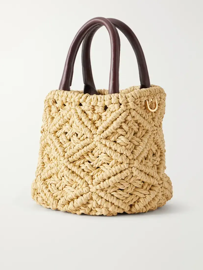 AMANU The Zanzibar Leather-trimmed Raffia-effect Woven Mini Bag | Thumbnail 4