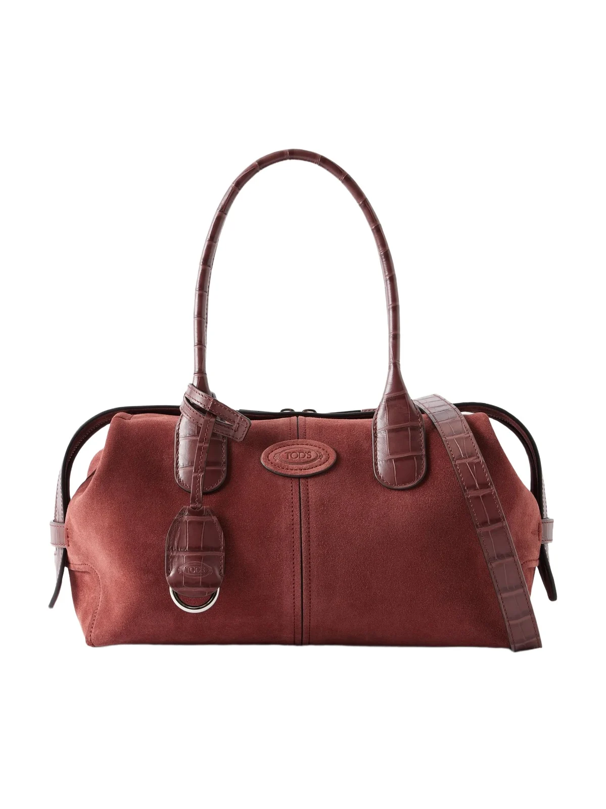 Bauletto Mini Croc-effect Leather-trimmed Suede Top-handle Bag Bauletto Mini Croc-effect Leather-trimmed Suede Top-handle Bag