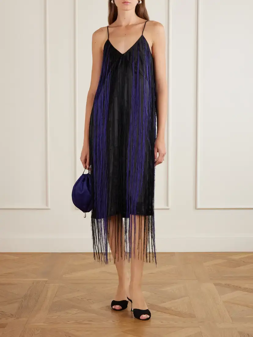 Sharon Wauchob Katia Fringed Satin-twill Midi Dress | Thumbnail 2 Sharon Wauchob Katia Fringed Satin-twill Midi Dress | Thumbnail 2