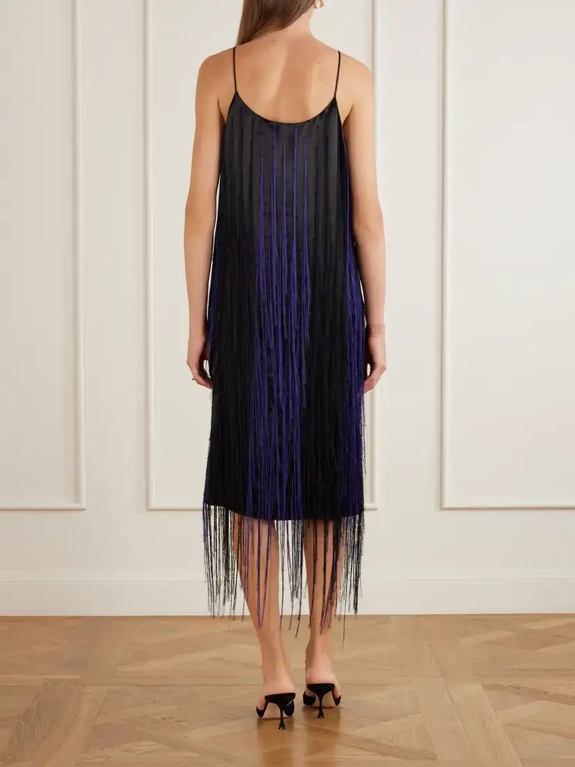 Sharon Wauchob Katia Fringed Satin-twill Midi Dress | Thumbnail 3 Sharon Wauchob Katia Fringed Satin-twill Midi Dress | Thumbnail 3