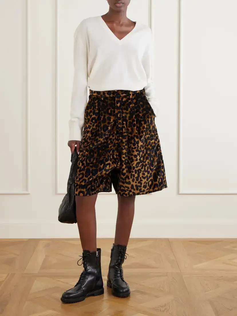 R13 Jumbo Pleated Leopard-print Cotton-velvet Shorts | Thumbnail 2 R13 Jumbo Pleated Leopard-print Cotton-velvet Shorts | Thumbnail 2
