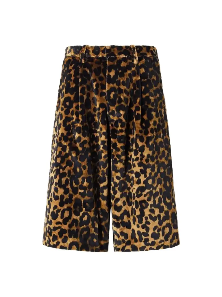 R13 Jumbo Pleated Leopard-print Cotton-velvet Shorts | Image 1 R13 Jumbo Pleated Leopard-print Cotton-velvet Shorts | Image 1