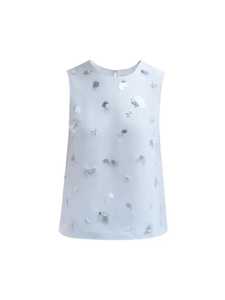 SIMKHAI Women's Celia Embellished Silk Top - Periwinkle Sky | Image 1 SIMKHAI Women's Celia Embellished Silk Top - Periwinkle Sky | Image 1