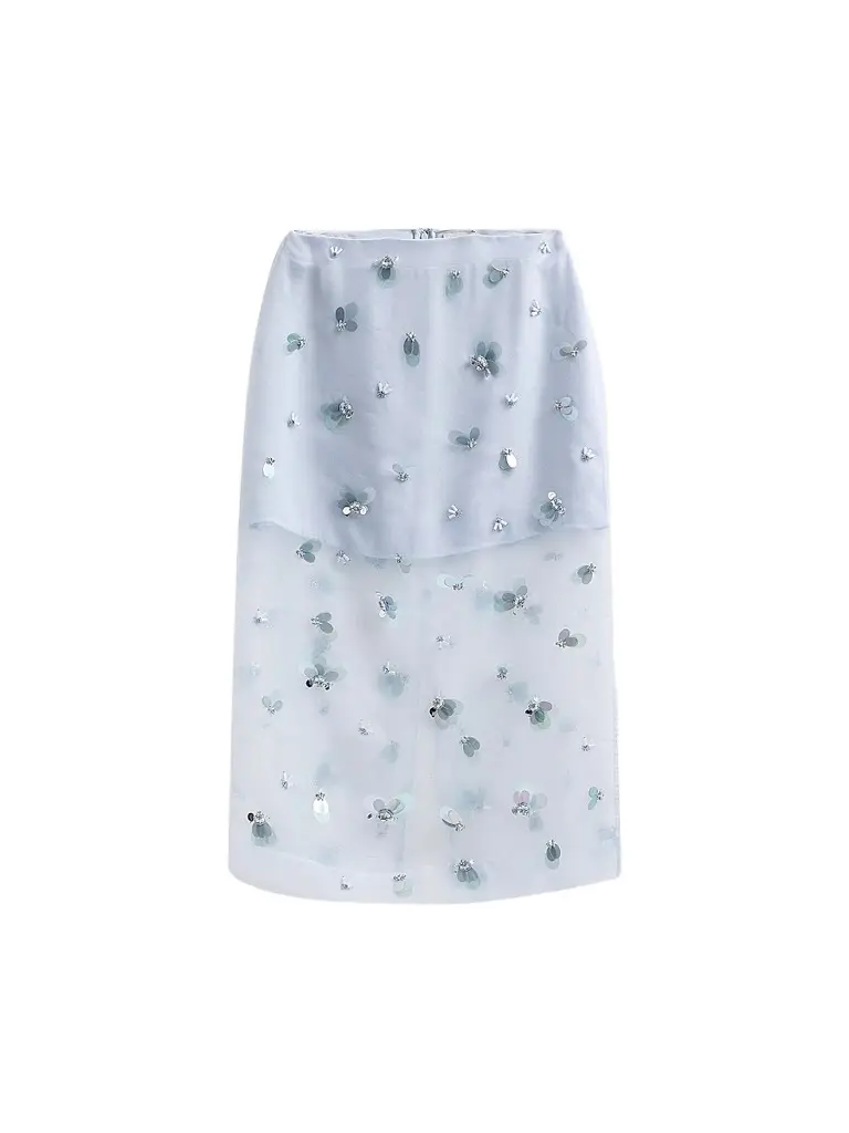 SIMKHAI Women's Delilah Silk Midi Skirt - Periwinkle Sky | Image 1 SIMKHAI Women's Delilah Silk Midi Skirt - Periwinkle Sky | Image 1