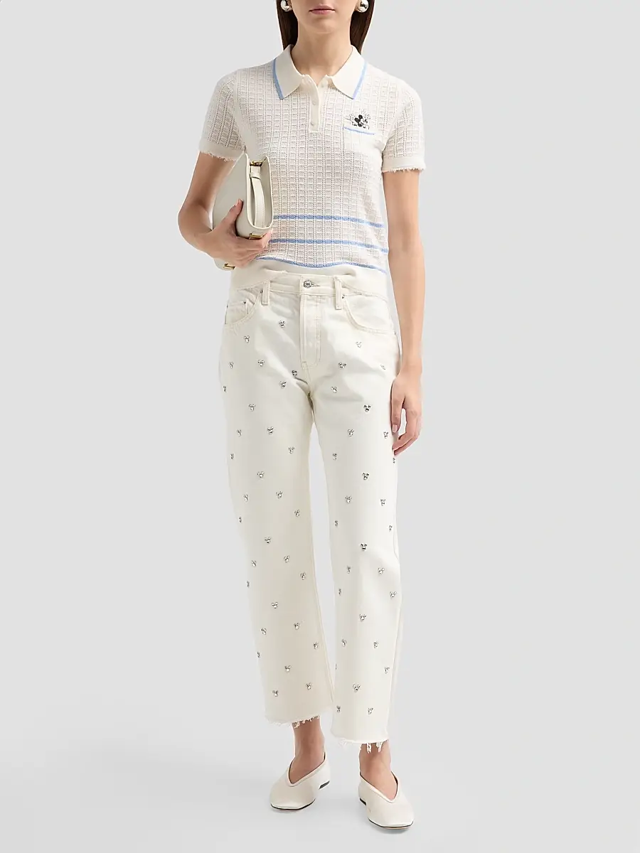 RE/DONE Women's Mickey Pointelle-Knit Polo Top | Thumbnail 2 RE/DONE Women's Mickey Pointelle-Knit Polo Top | Thumbnail 2