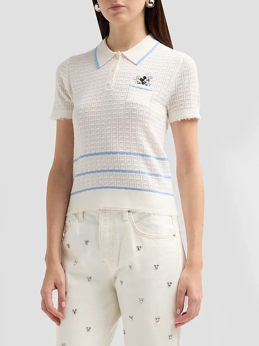 RE/DONE Women's Mickey Pointelle-Knit Polo Top | Thumbnail 4 RE/DONE Women's Mickey Pointelle-Knit Polo Top | Thumbnail 4