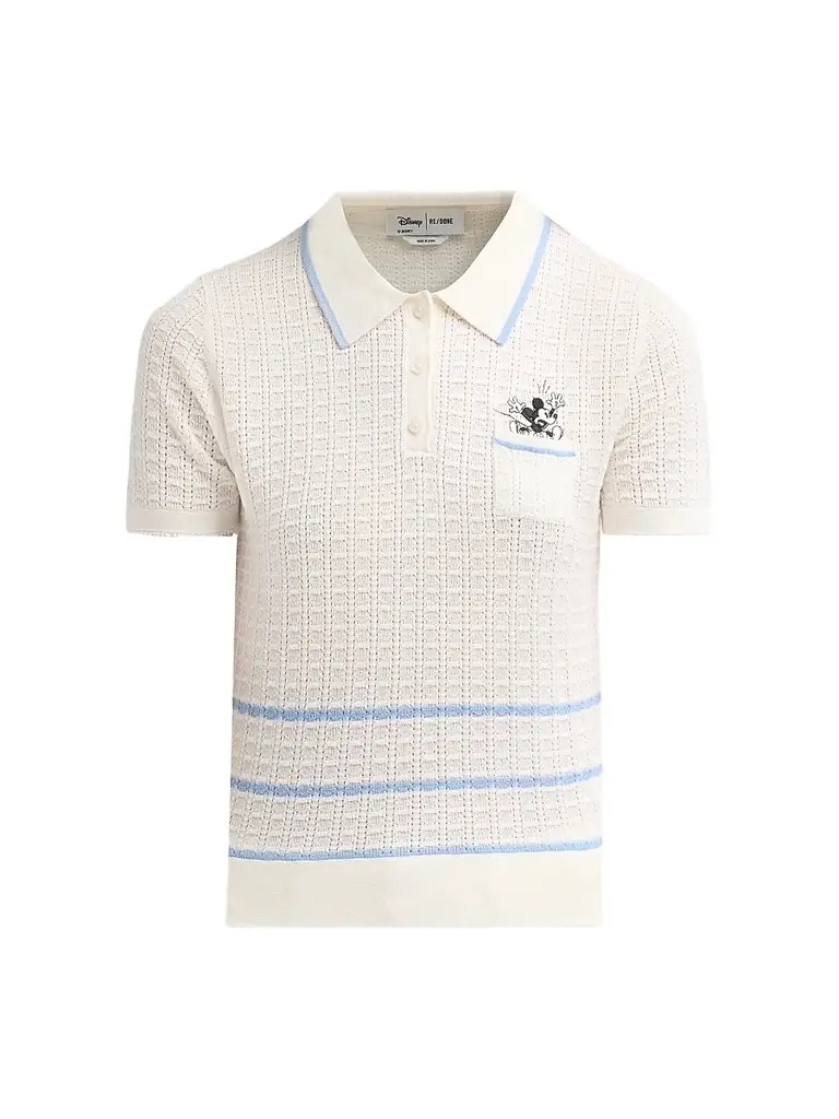 RE/DONE Women's Mickey Pointelle-Knit Polo Top