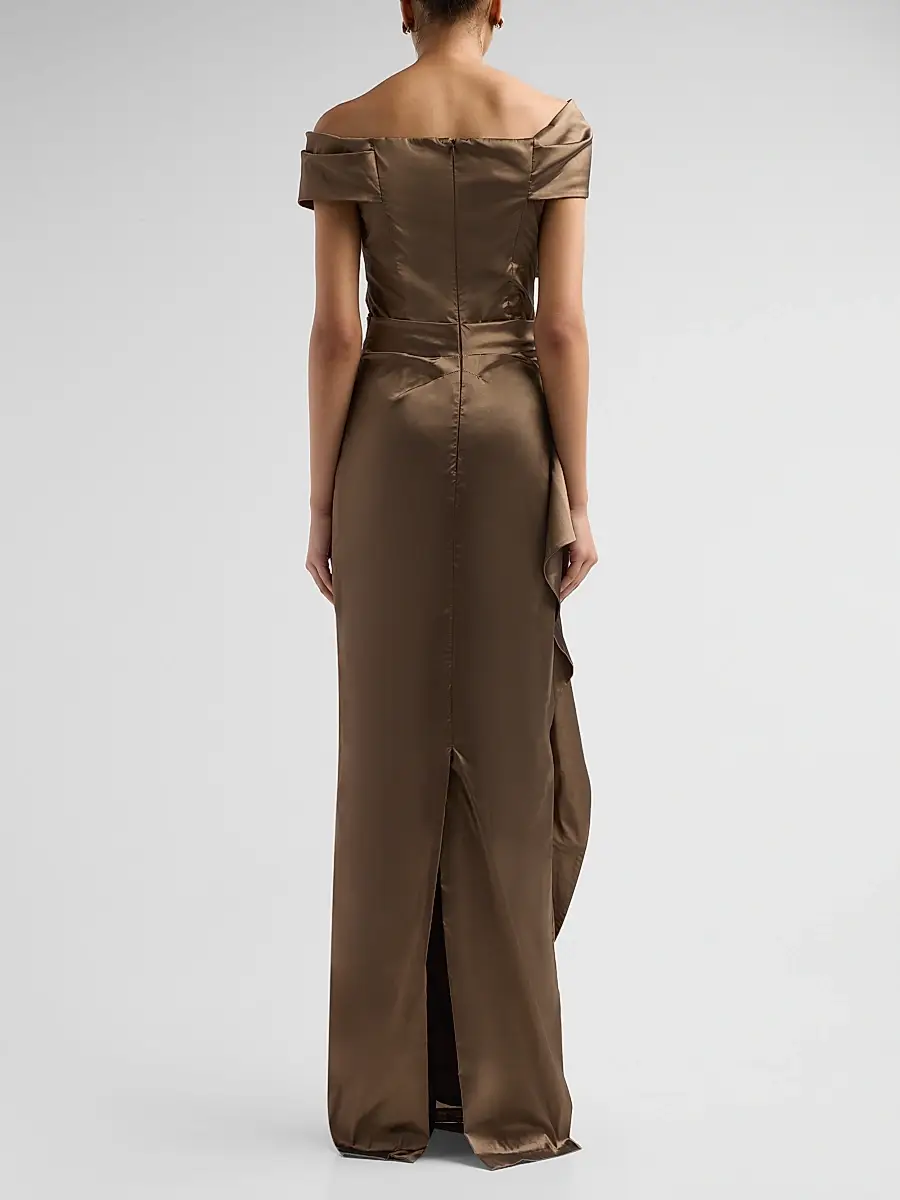 Teri Jon by Rickie Freeman Women's Draped Woven Taffeta Column Gown | Thumbnail 3