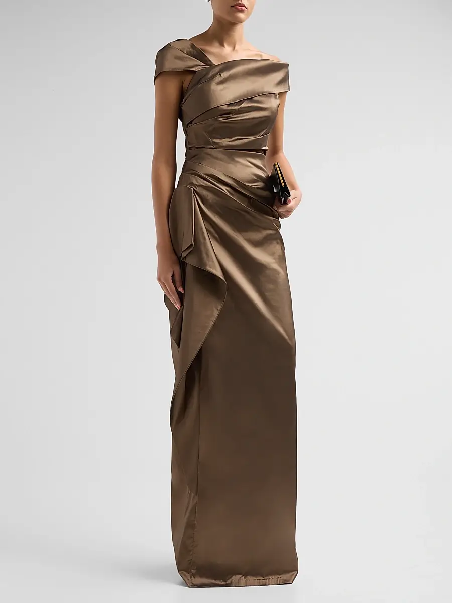 Teri Jon by Rickie Freeman Women's Draped Woven Taffeta Column Gown | Thumbnail 4