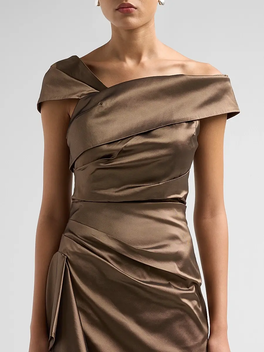 Teri Jon by Rickie Freeman Women's Draped Woven Taffeta Column Gown | Thumbnail 5