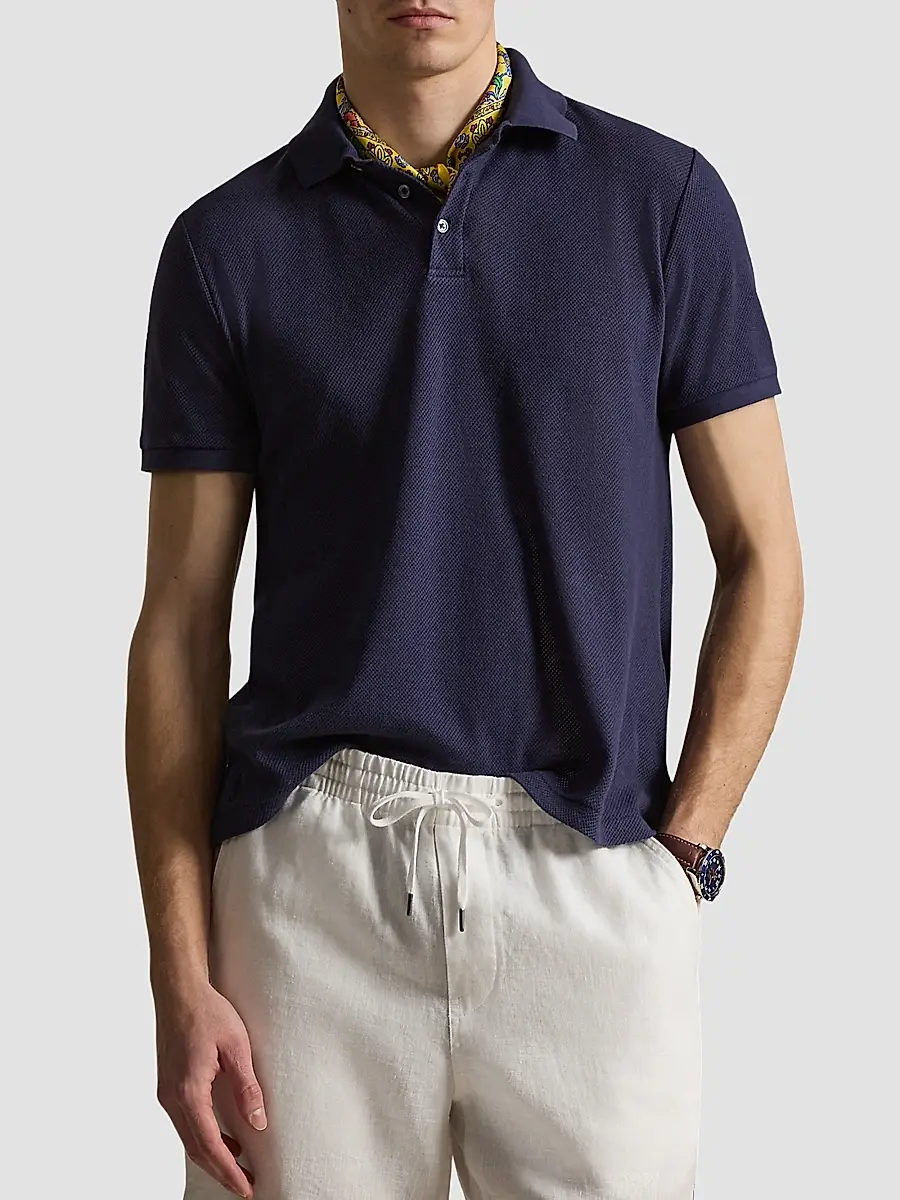 Polo Ralph Lauren Men's Cotton Pointelle Polo Shirt | Thumbnail 4 Polo Ralph Lauren Men's Cotton Pointelle Polo Shirt | Thumbnail 4