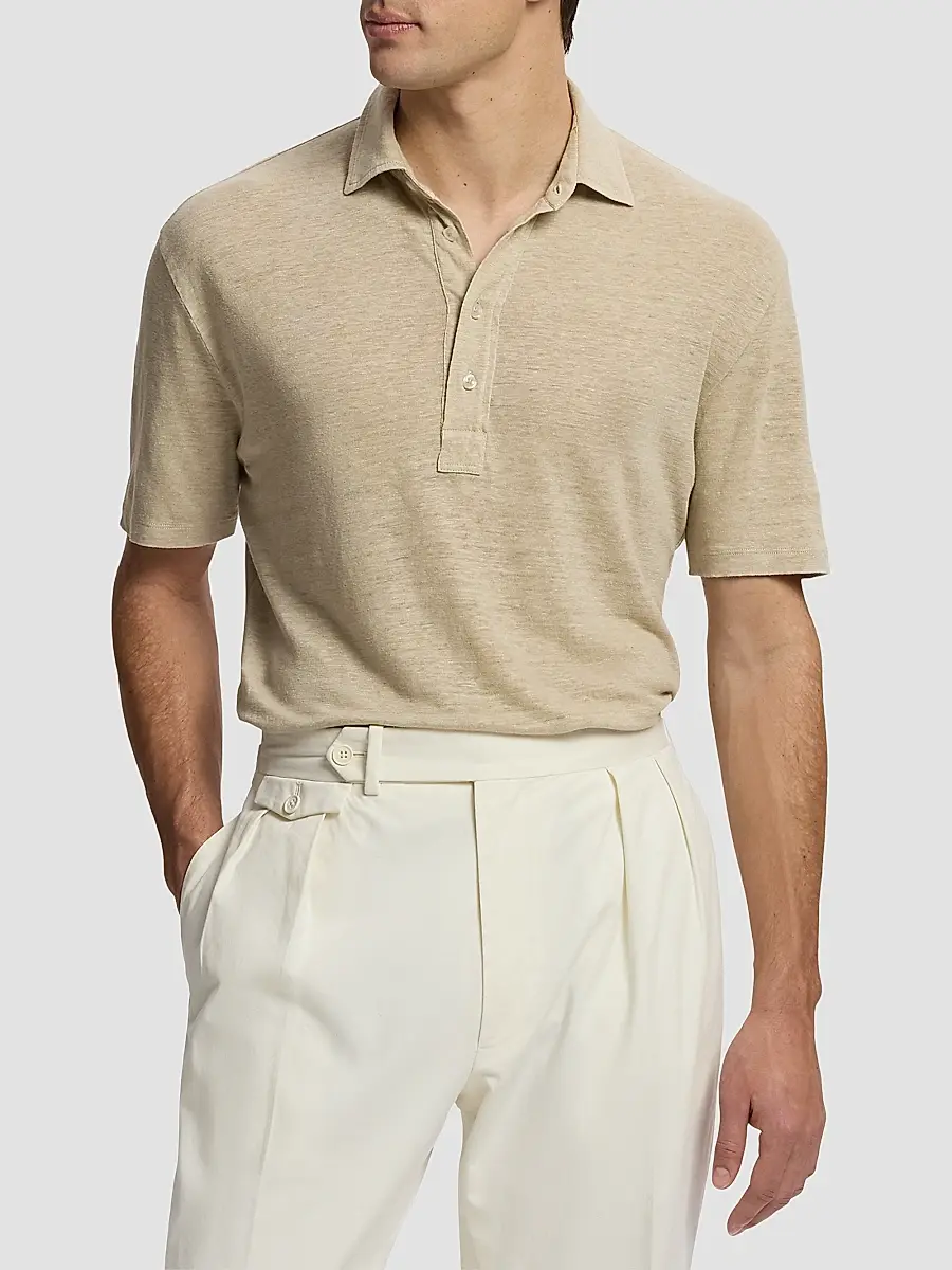 Ralph Lauren Purple Label Men's Linen-Jersey Short-Sleeve Polo Shirt | Thumbnail 4