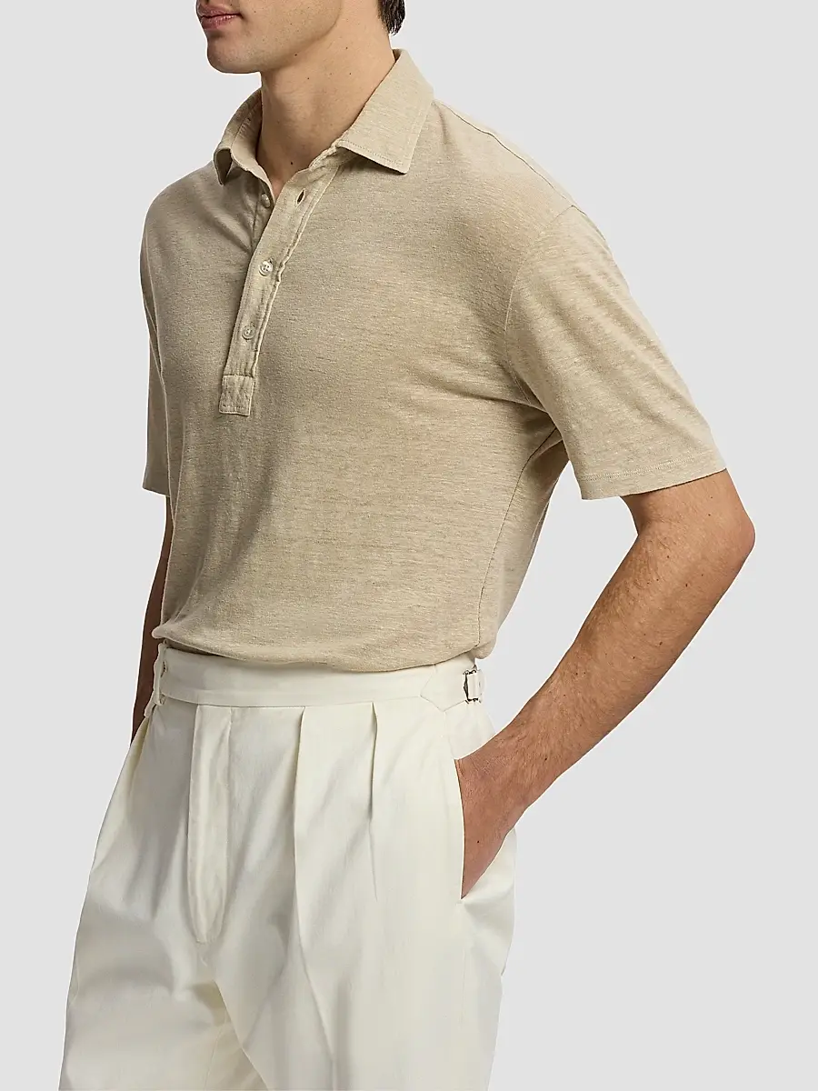 Ralph Lauren Purple Label Men's Linen-Jersey Short-Sleeve Polo Shirt | Thumbnail 6