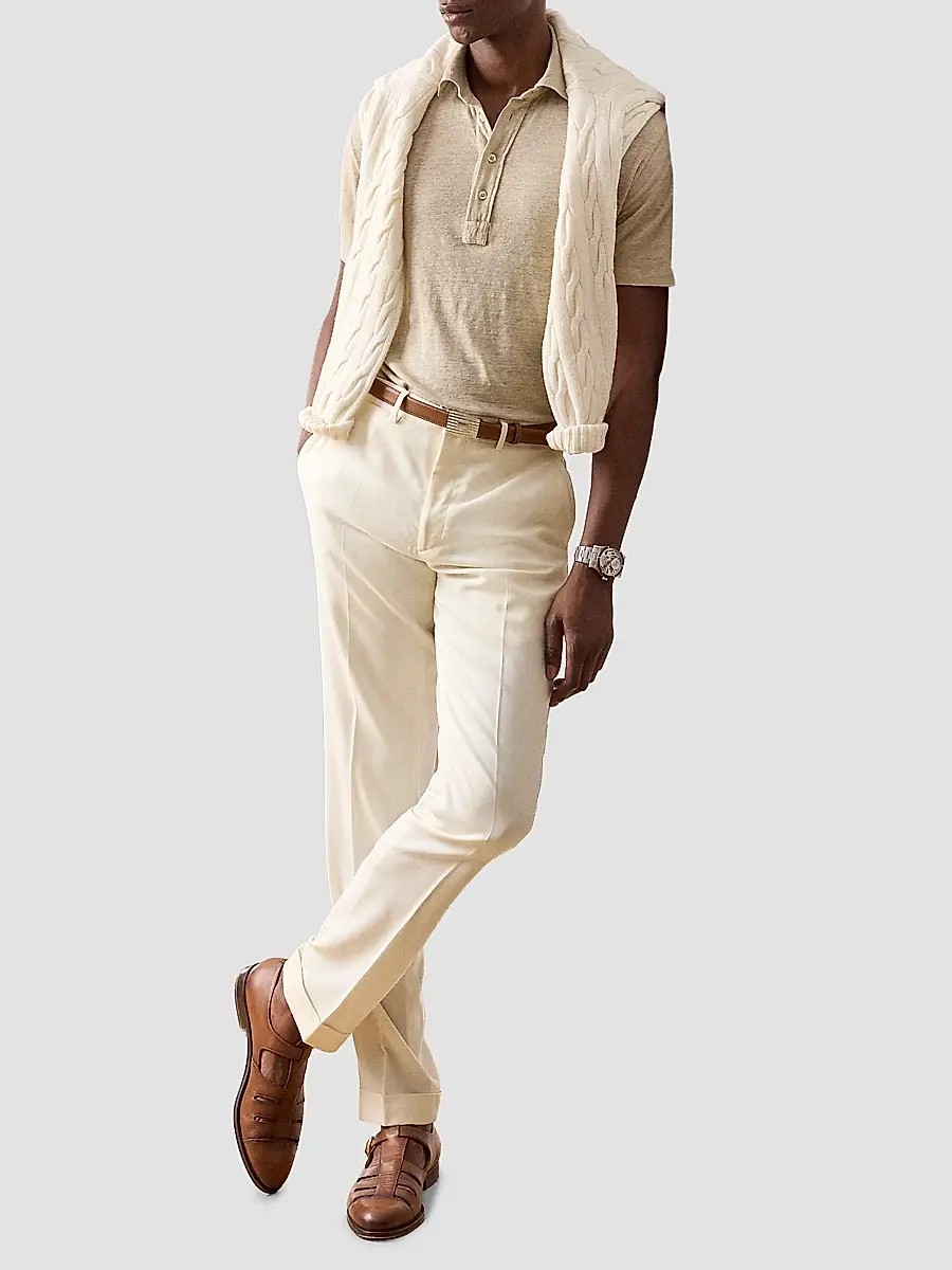 Ralph Lauren Purple Label Men's Linen-Jersey Short-Sleeve Polo Shirt | Thumbnail 7
