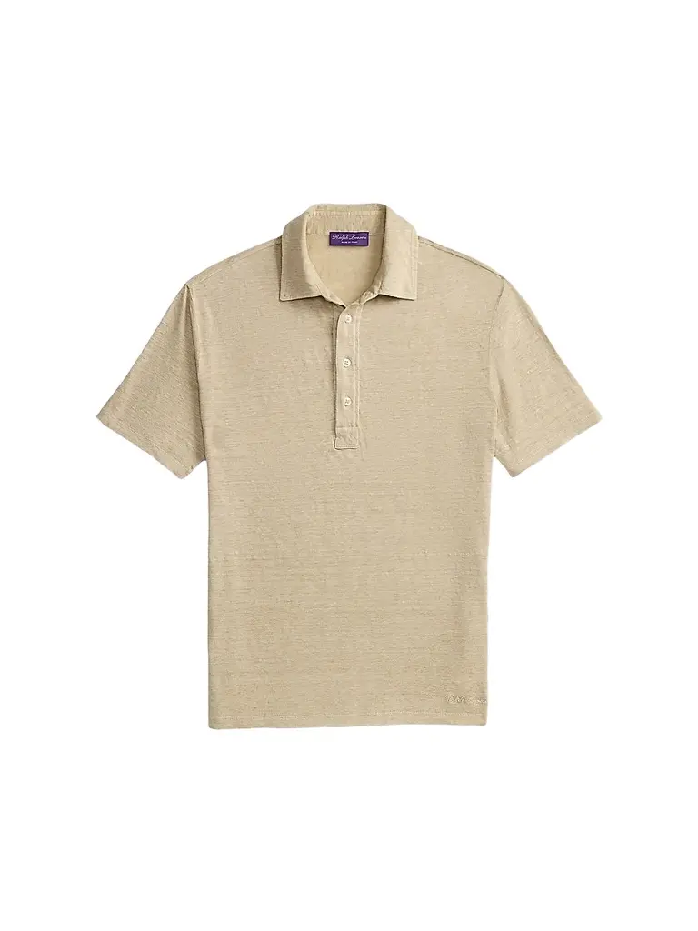 Ralph Lauren Purple Label Men's Linen-Jersey Short-Sleeve Polo Shirt - Champagne - Size XXL | Image 1 Ralph Lauren Purple Label Men's Linen-Jersey Short-Sleeve Polo Shirt - Champagne - Size XXL | Image 1