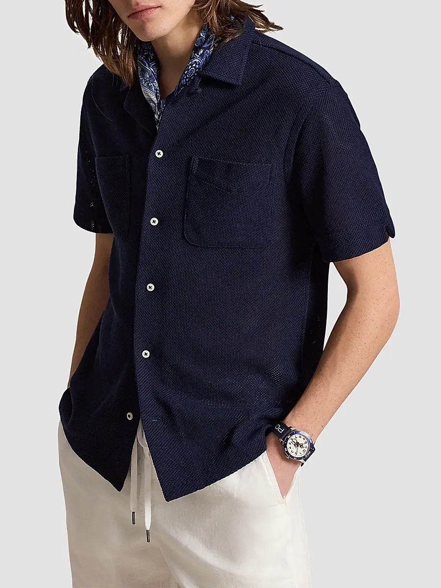 Polo Ralph Lauren Men's Pointelle Textured Short-Sleeve Shirt | Thumbnail 4