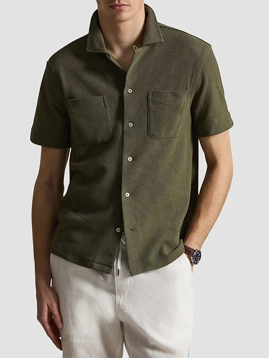 Polo Ralph Lauren Men's Pointelle Textured Short-Sleeve Shirt | Thumbnail 4 Polo Ralph Lauren Men's Pointelle Textured Short-Sleeve Shirt | Thumbnail 4