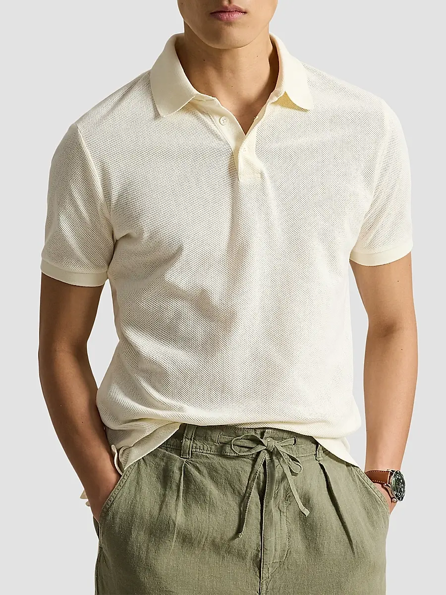 Polo Ralph Lauren Men's Cotton Pointelle Polo Shirt | Thumbnail 4 Polo Ralph Lauren Men's Cotton Pointelle Polo Shirt | Thumbnail 4