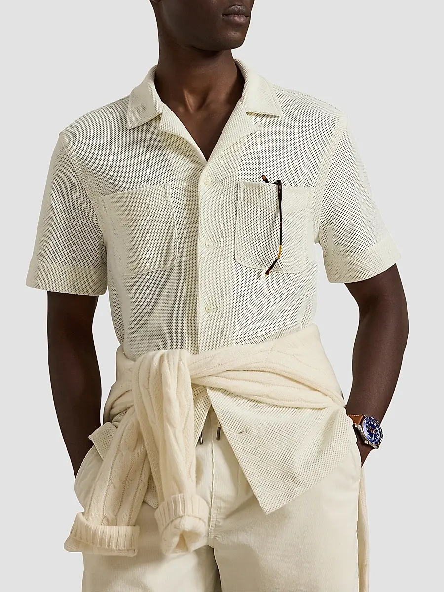 Polo Ralph Lauren Men's Pointelle Textured Short-Sleeve Shirt | Thumbnail 4 Polo Ralph Lauren Men's Pointelle Textured Short-Sleeve Shirt | Thumbnail 4