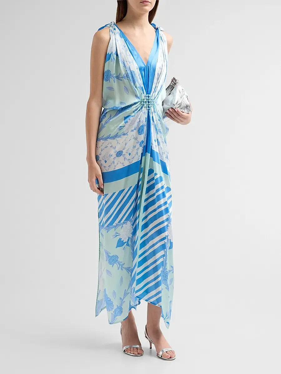 VERANDAH Women's Bejewelled Hand-Knotted Drape Maxi Dress | Thumbnail 4