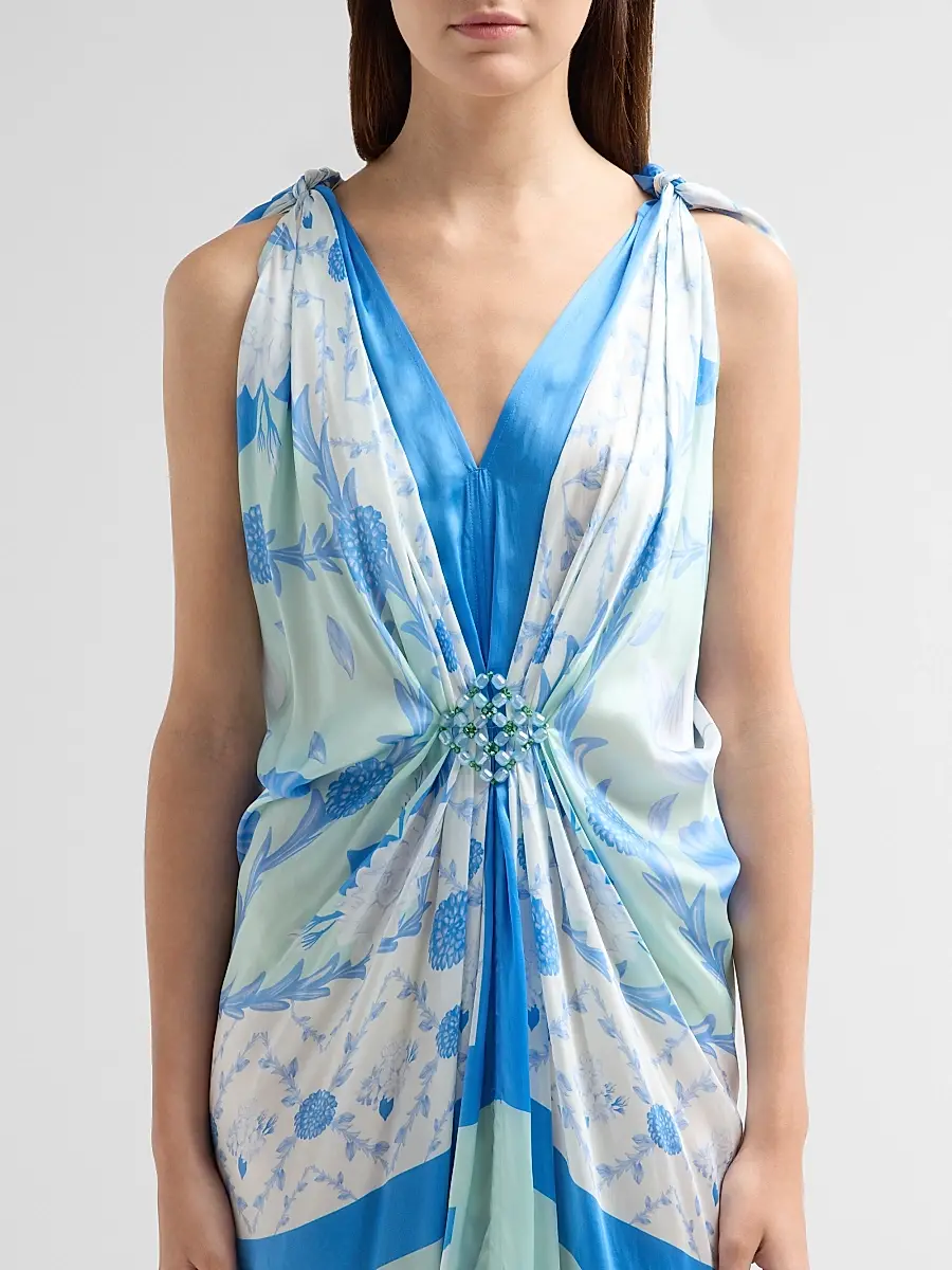 VERANDAH Women's Bejewelled Hand-Knotted Drape Maxi Dress | Thumbnail 5