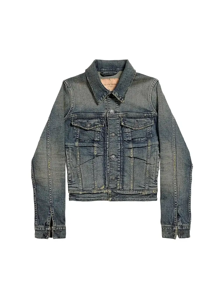 Balenciaga Women's Ruched Denim Jacket | Image 1 Balenciaga Women's Ruched Denim Jacket | Image 1