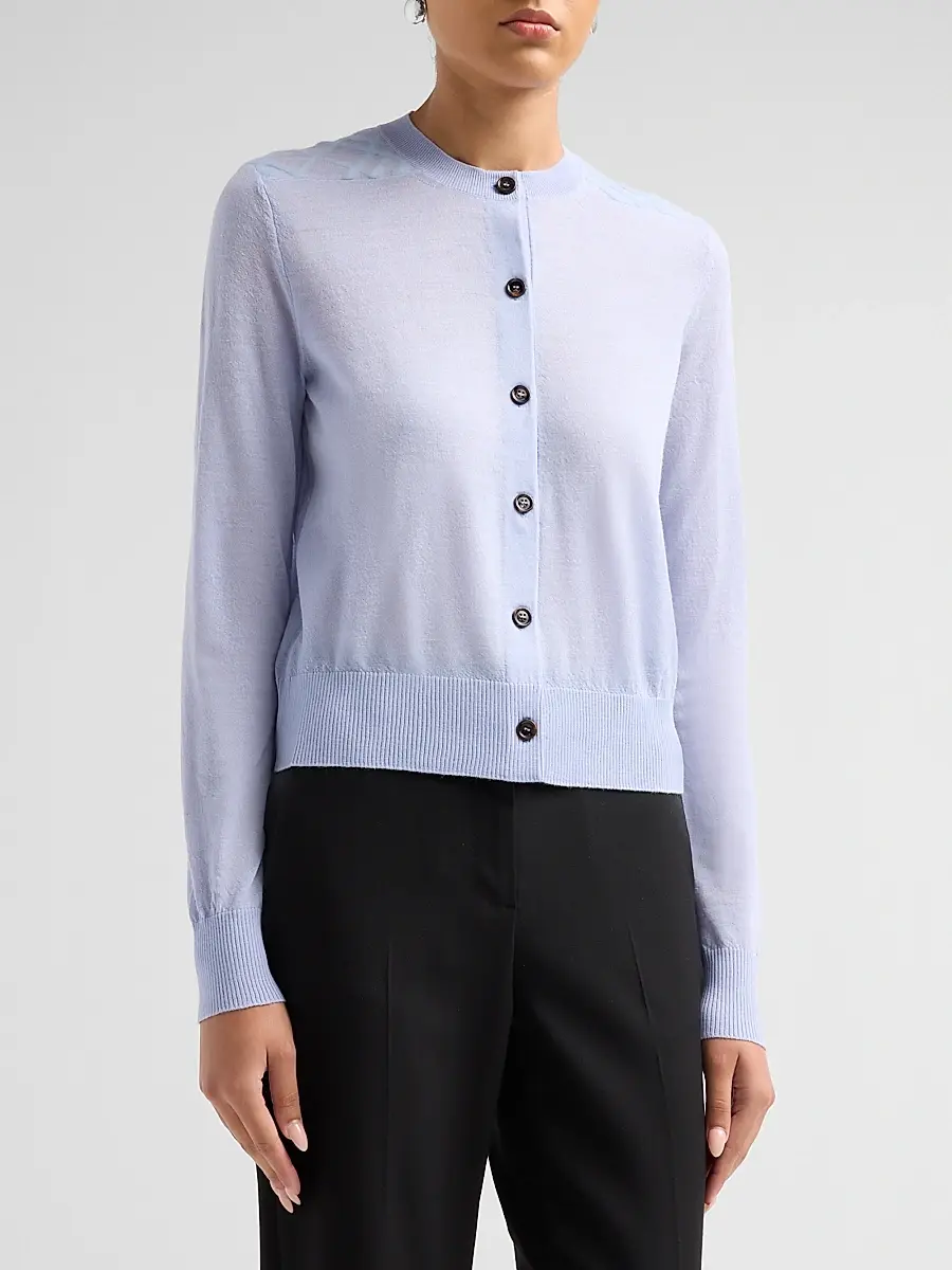 Burberry Women's Wendy Wool Check-Shoulder Cardigan | Thumbnail 4