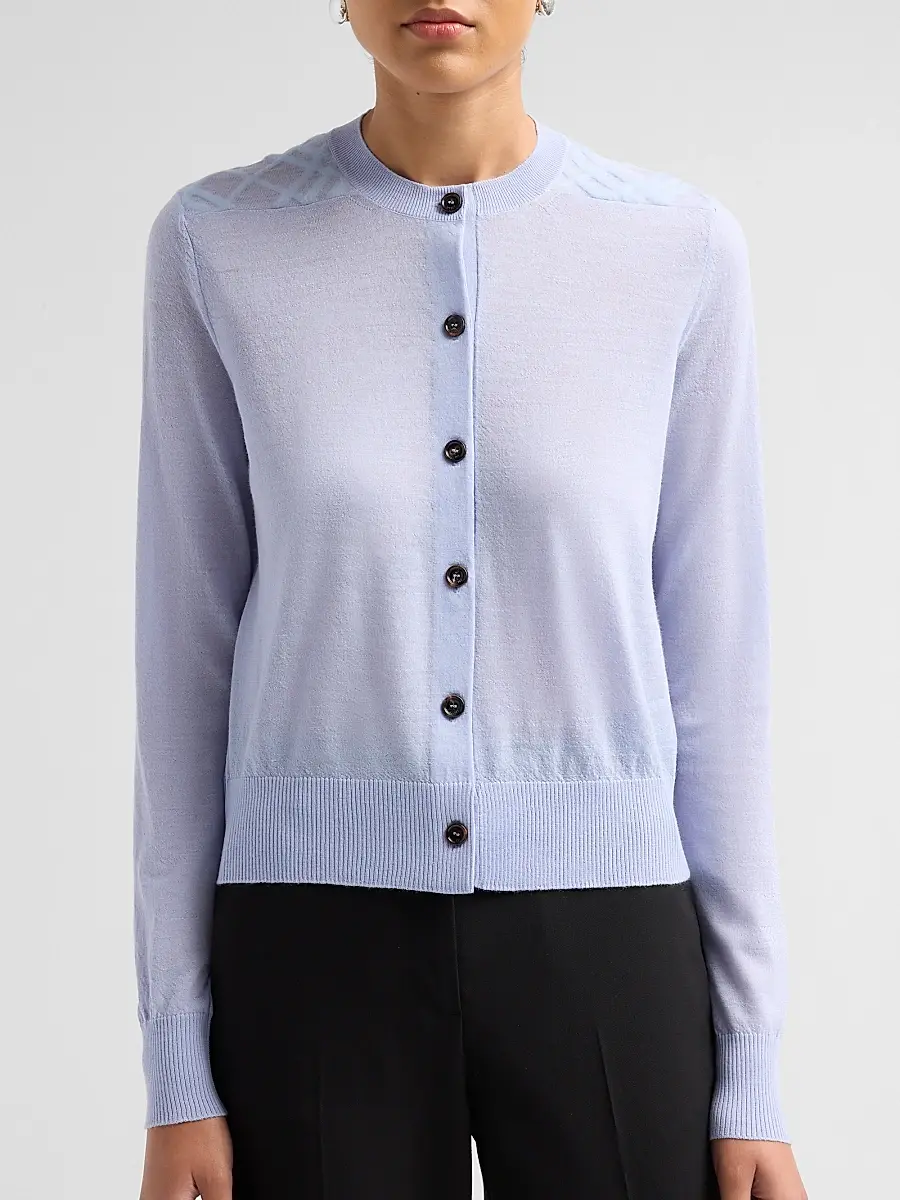 Burberry Women's Wendy Wool Check-Shoulder Cardigan | Thumbnail 5