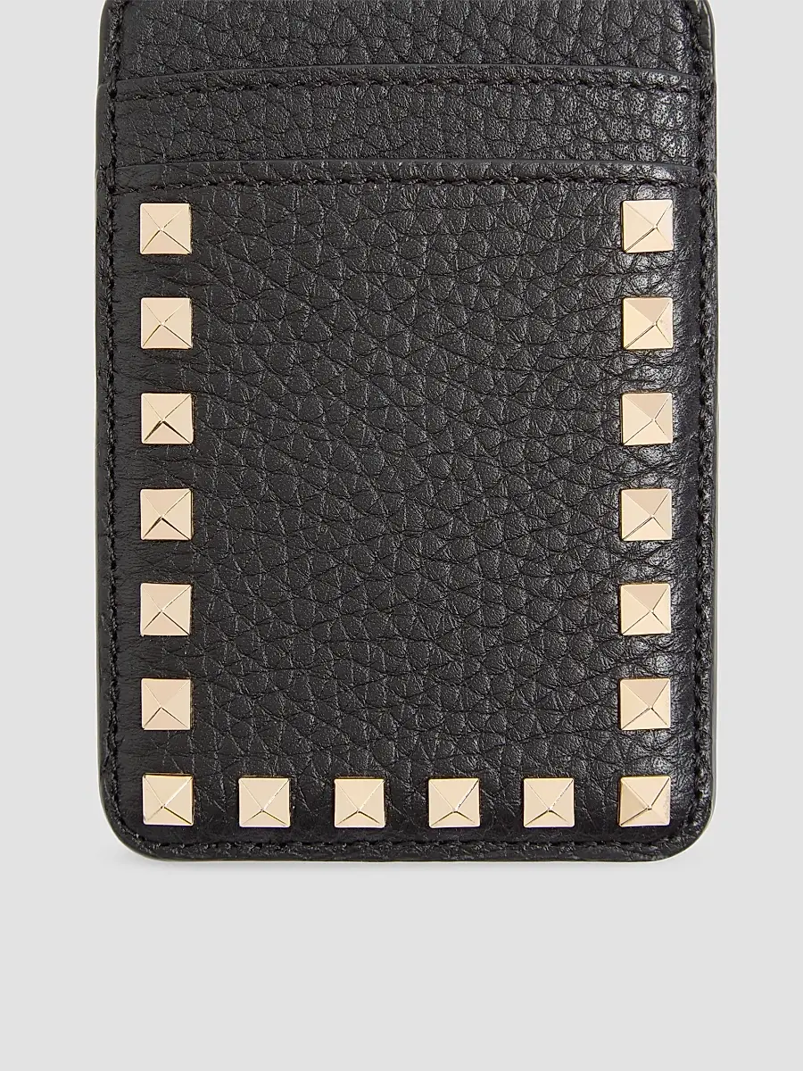 Valentino Women's Rockstud Magnetic Cardholder in Grainy Calfskin - Black | Thumbnail 3 Valentino Women's Rockstud Magnetic Cardholder in Grainy Calfskin - Black | Thumbnail 3