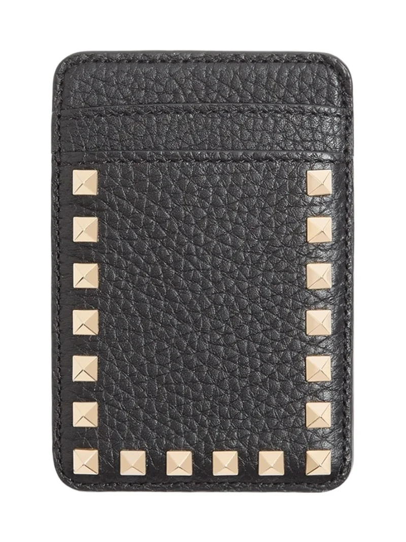 Women's Rockstud Magnetic Cardholder in Grainy Calfskin - Black Women's Rockstud Magnetic Cardholder in Grainy Calfskin - Black