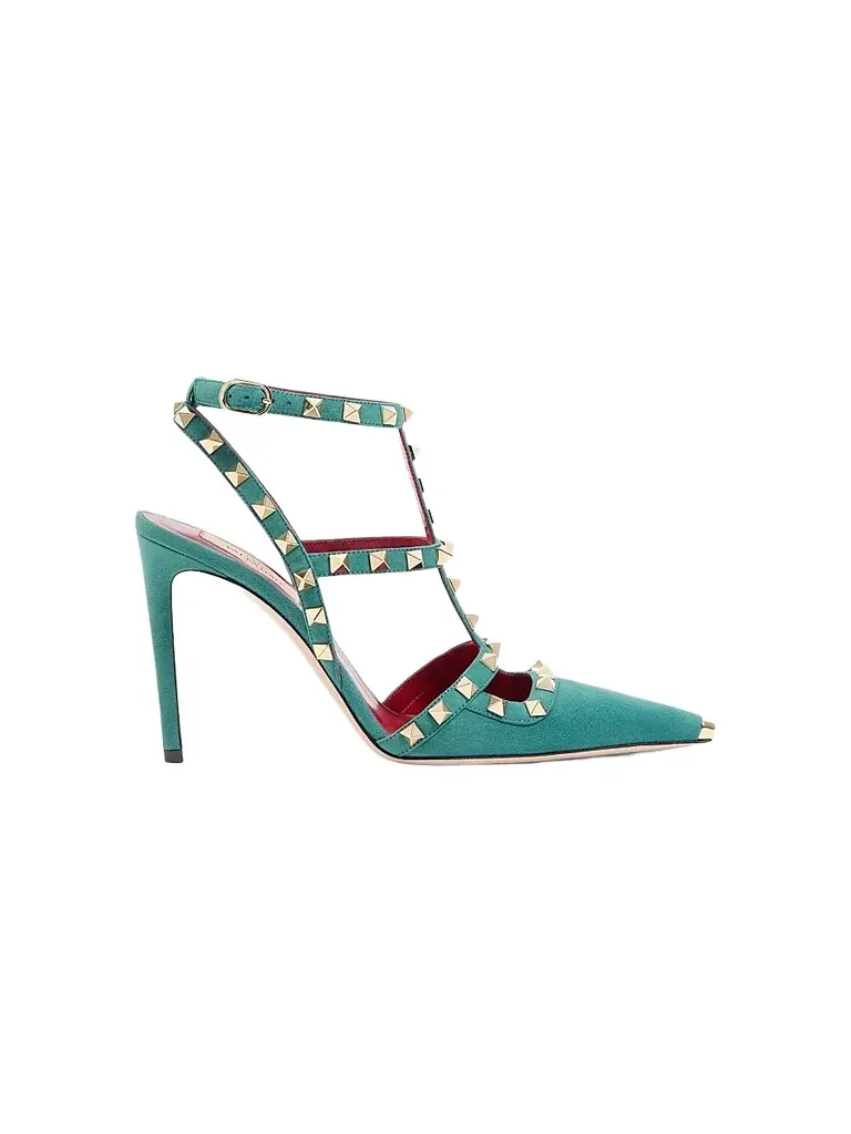 Valentino Garavani Women's Rockstud Suede 100MM Pumps - Aquamarine | Image 1 Valentino Garavani Women's Rockstud Suede 100MM Pumps - Aquamarine | Image 1