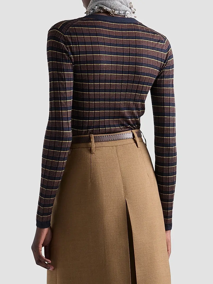 Prada Women's Striped Cashmere and Silk Cardigan - Blue | Thumbnail 3