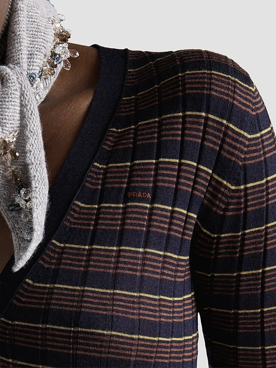 Prada Women's Striped Cashmere and Silk Cardigan - Blue | Thumbnail 4
