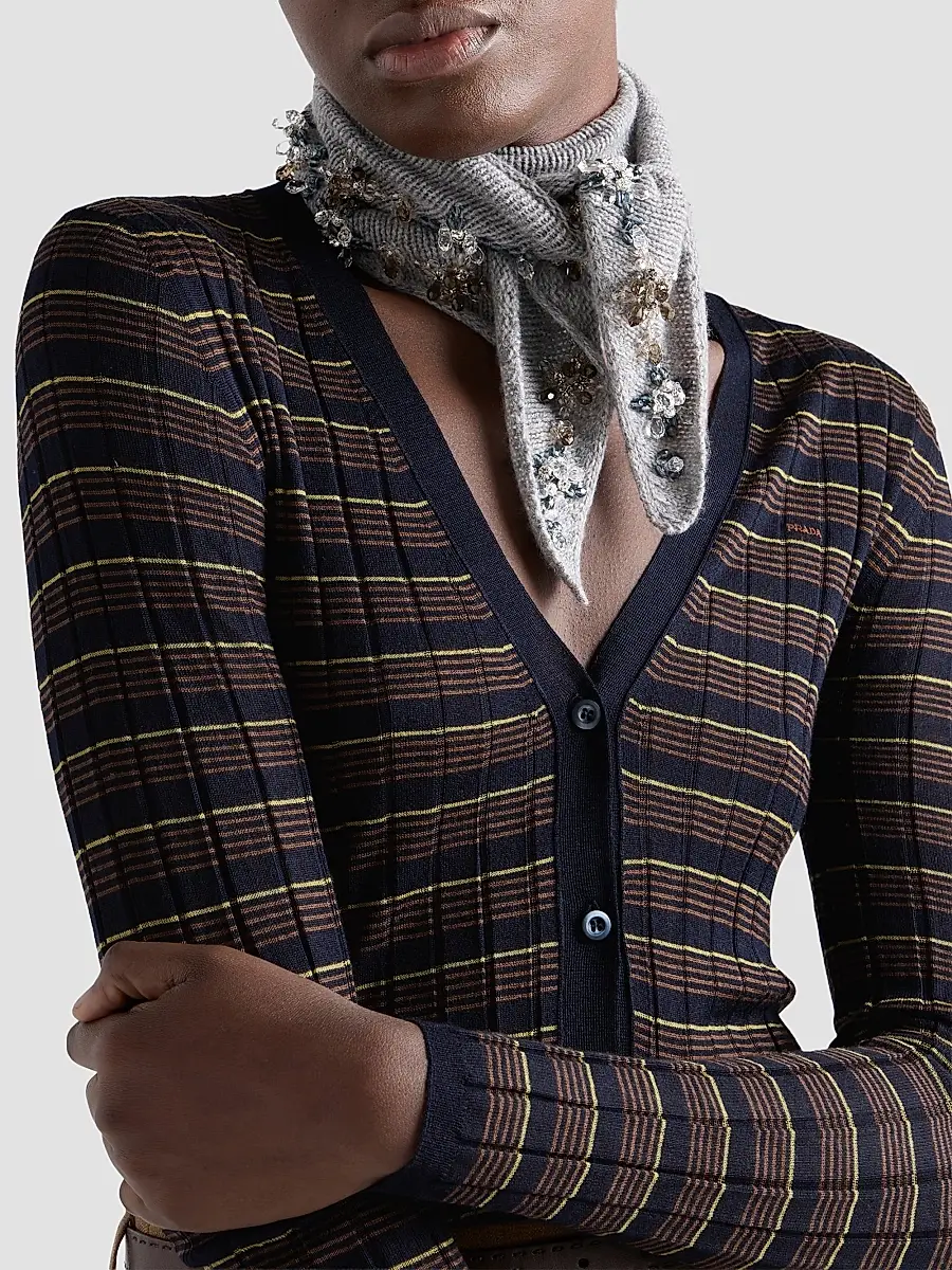Prada Women's Striped Cashmere and Silk Cardigan - Blue | Thumbnail 5