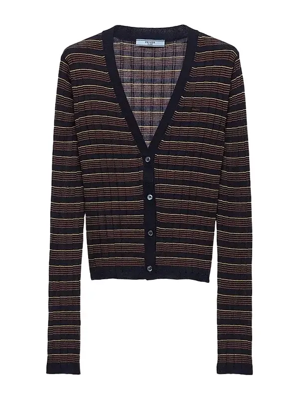 Women's Striped Cashmere and Silk Cardigan - Blue Women's Striped Cashmere and Silk Cardigan - Blue