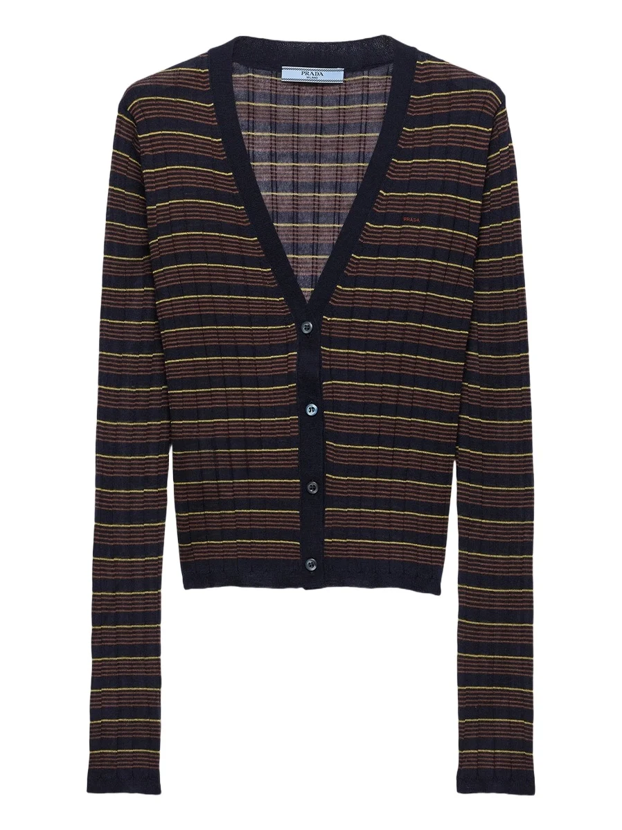 Women's Striped Cashmere and Silk Cardigan - Blue Women's Striped Cashmere and Silk Cardigan - Blue