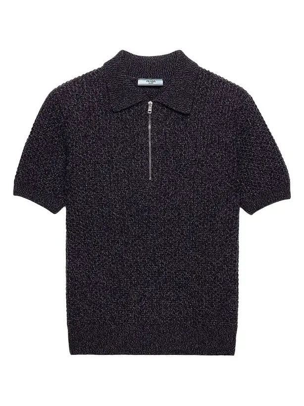 Women's Short-Sleeved Wool and Mouliné Cashmere Polo Sweater