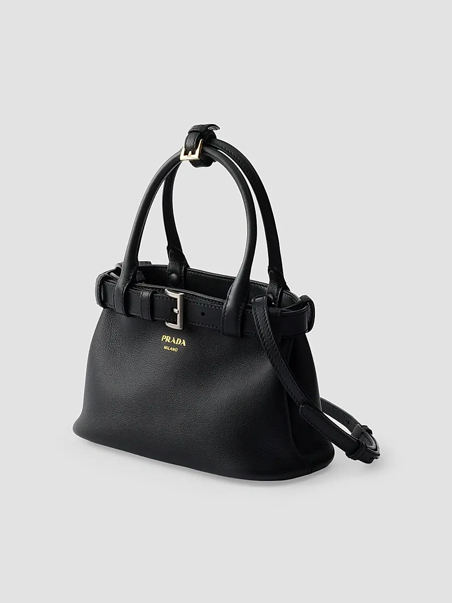 Prada Women's Buckle Small Leather Top Handle Bag with Belt - Black | Thumbnail 2 Prada Women's Buckle Small Leather Top Handle Bag with Belt - Black | Thumbnail 2