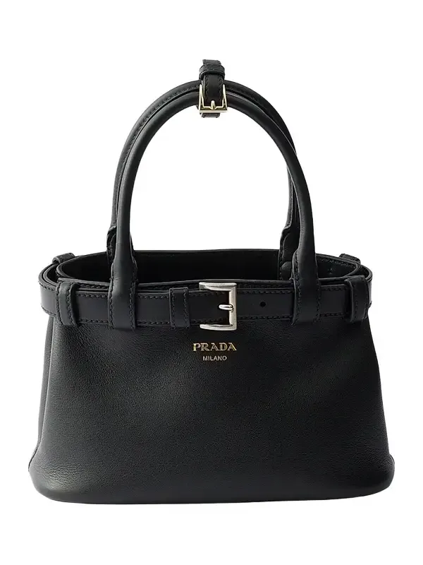 Women's Buckle Small Leather Top Handle Bag with Belt - Black Women's Buckle Small Leather Top Handle Bag with Belt - Black