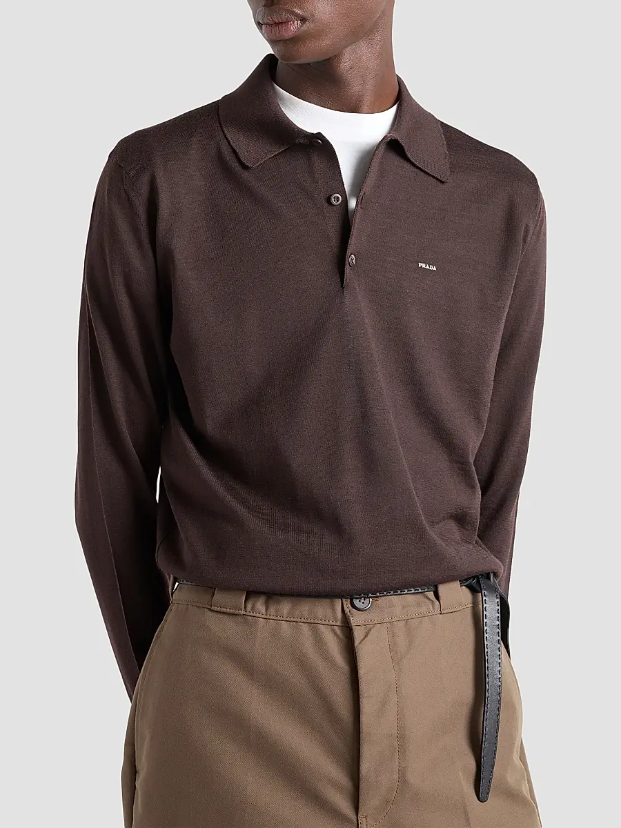 Prada Men's Worsted Wool Polo Shirt | Thumbnail 2 Prada Men's Worsted Wool Polo Shirt | Thumbnail 2