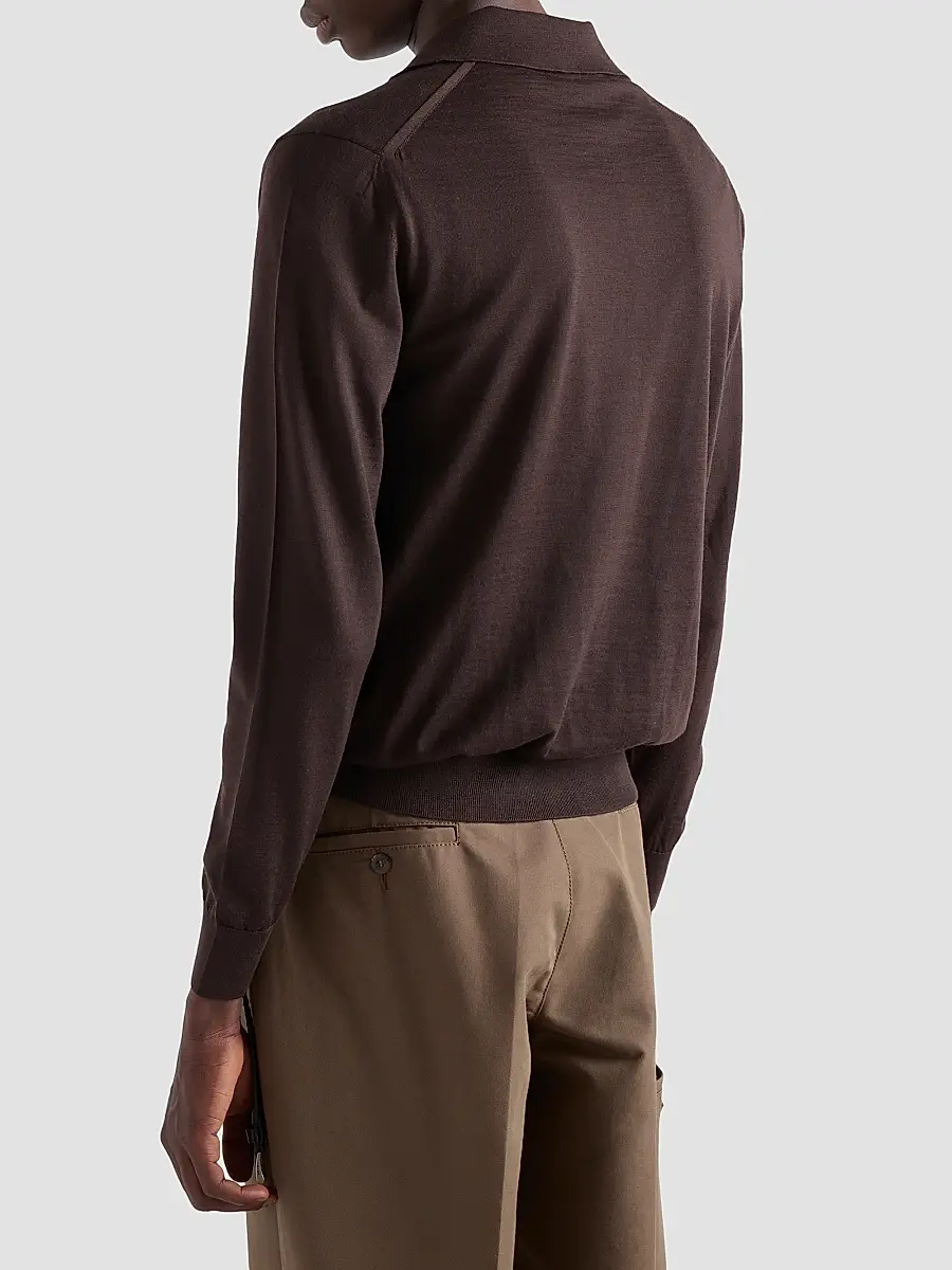 Prada Men's Worsted Wool Polo Shirt | Thumbnail 3 Prada Men's Worsted Wool Polo Shirt | Thumbnail 3