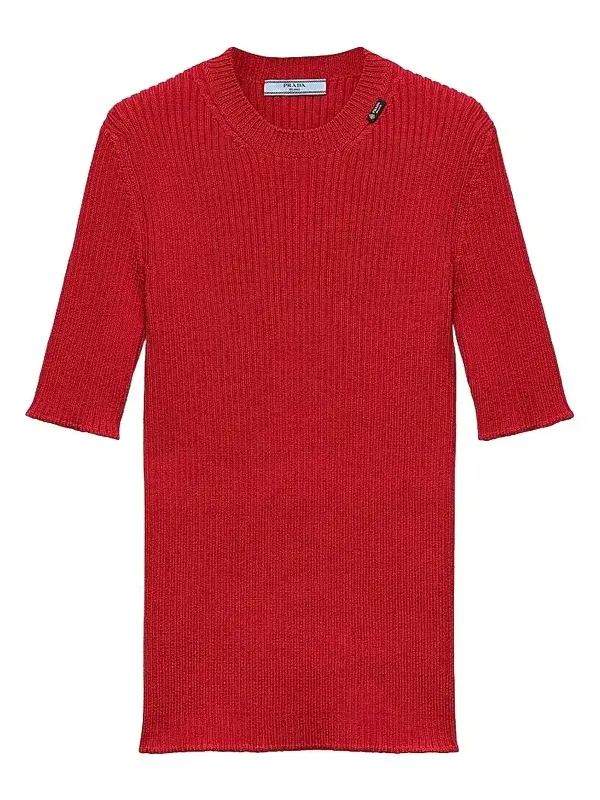 Prada Women's Short-Sleeved Ribbed Knit Wool Sweater