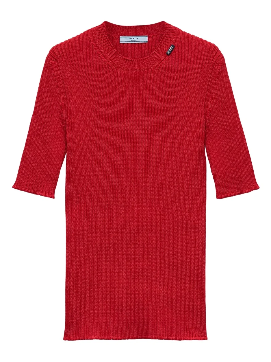 Prada Women's Short-Sleeved Ribbed Knit Wool Sweater
