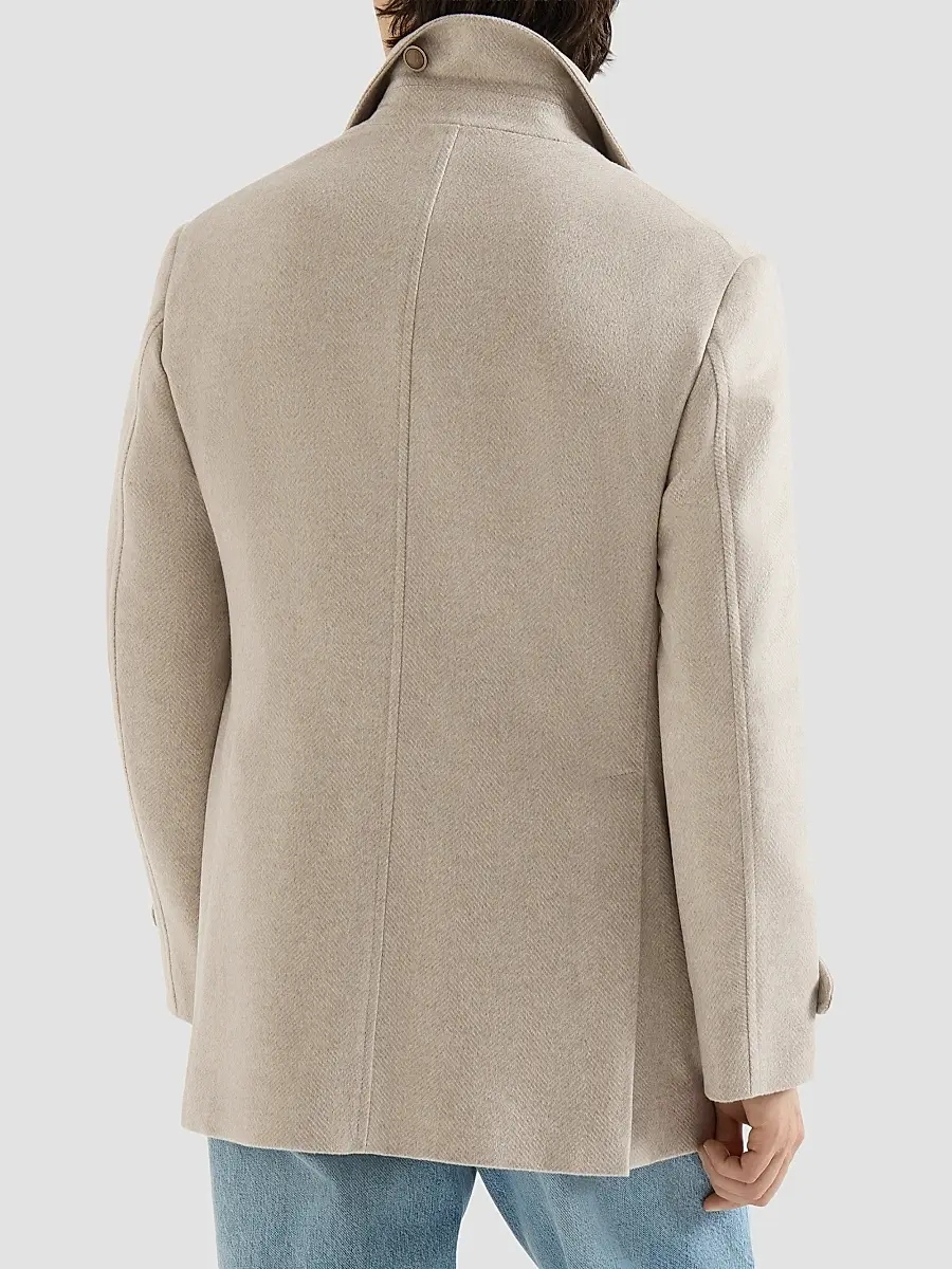 Brunello Cucinelli Men's Cashmere Chevron Flannel Four-Pocket Peacoat | Thumbnail 4 Brunello Cucinelli Men's Cashmere Chevron Flannel Four-Pocket Peacoat | Thumbnail 4