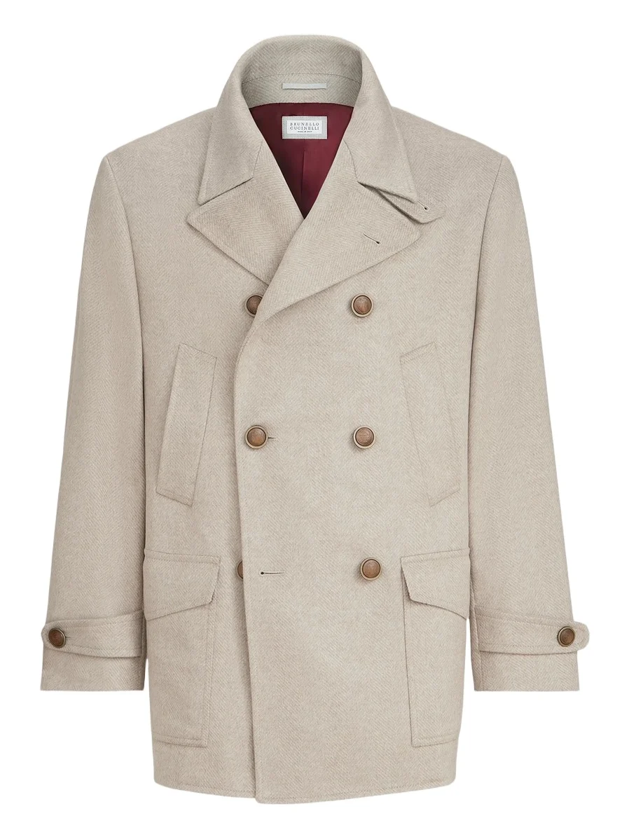 Men's Cashmere Chevron Flannel Four-Pocket Peacoat